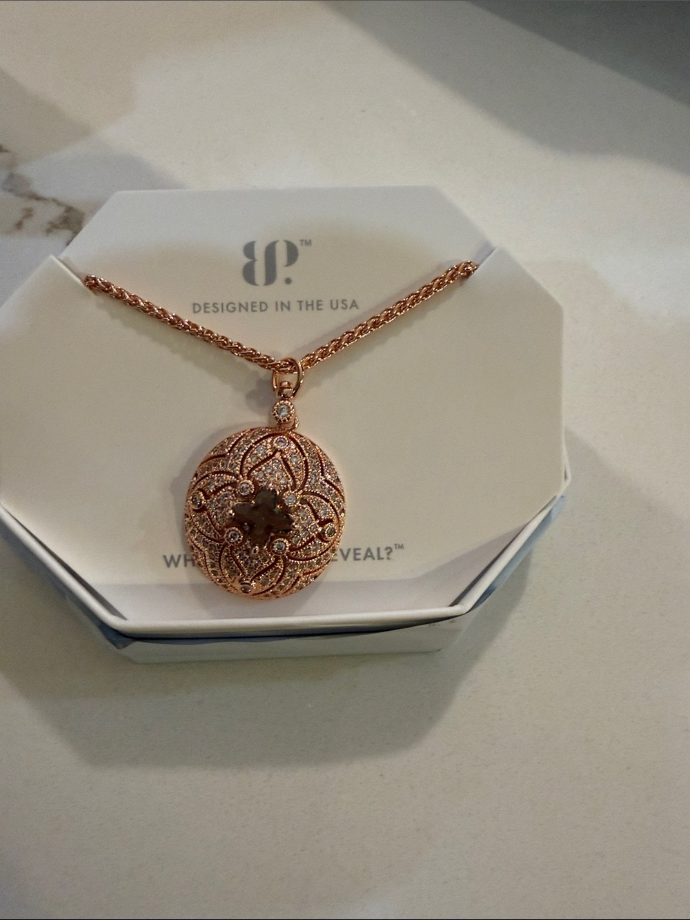 Paparazzi Rose Gold Filigree Pendant Necklace with Pavé Detail
